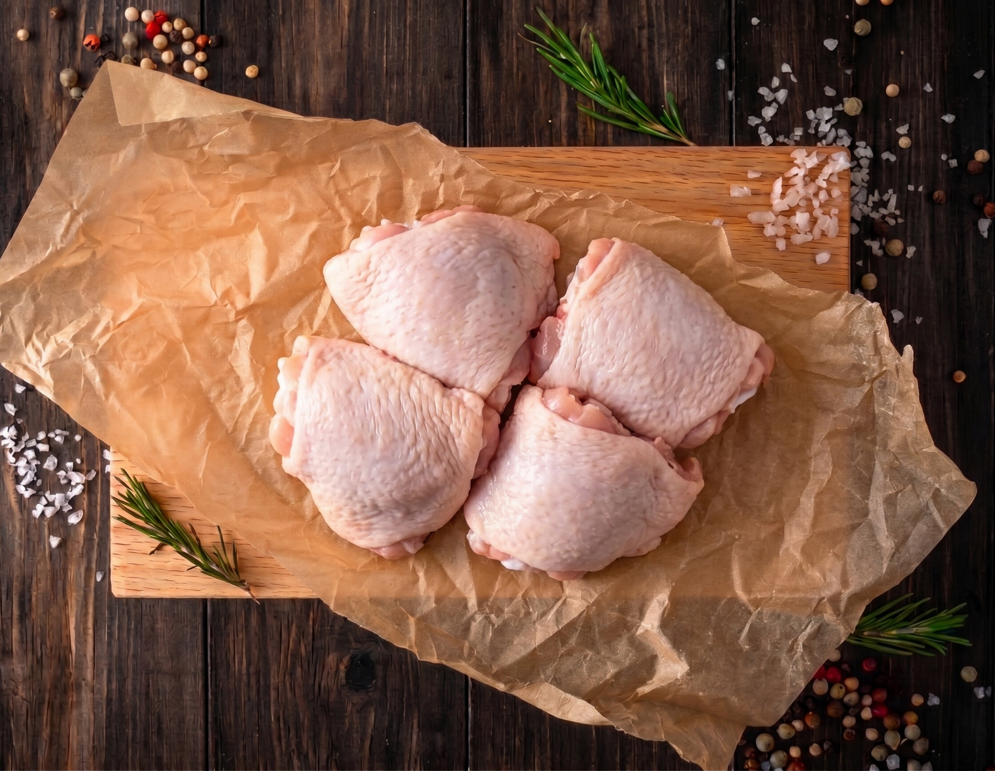 Pasture-raised chicken thighs, vacuum-sealed