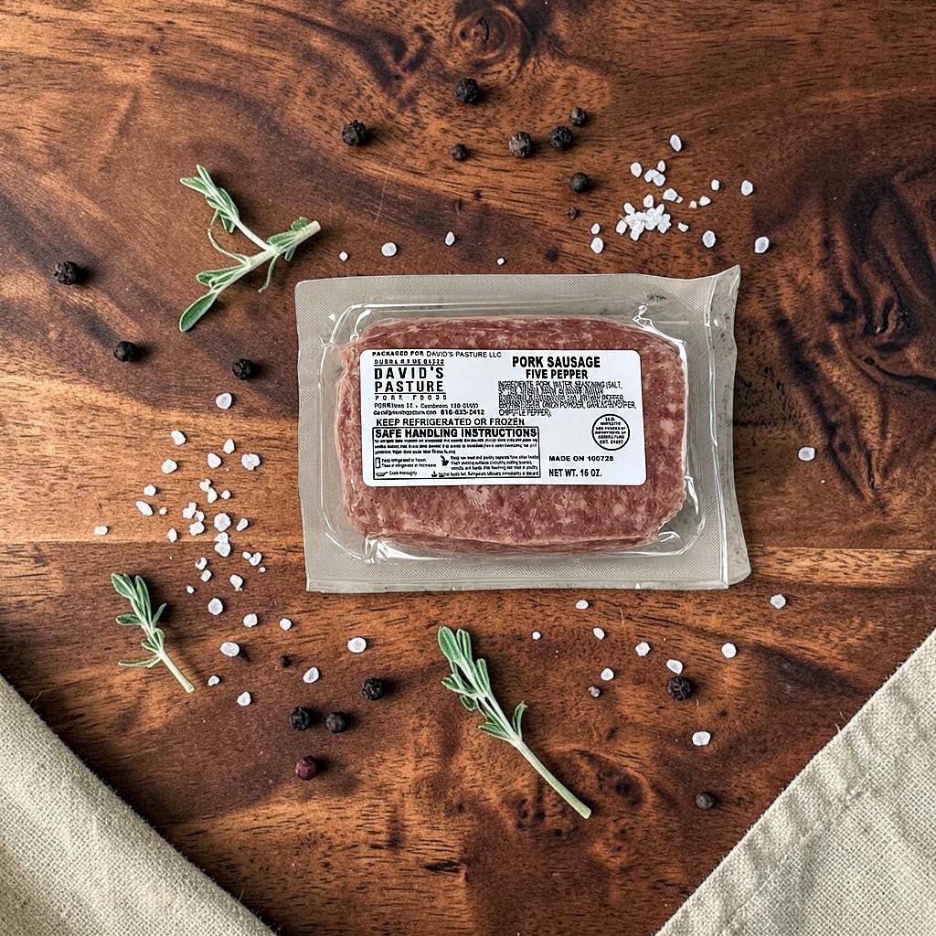 Pork sausage from David's Pasture, vacuum sealed